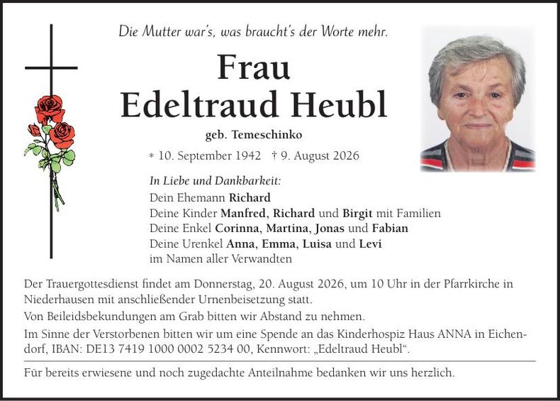 Traueranzeige Edeltraud Heubl