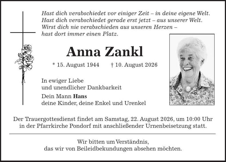Traueranzeige Anna Zankl