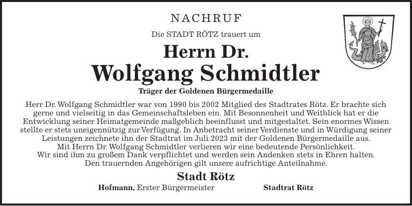 Traueranzeige Wolfgang Schmidtler Dr.