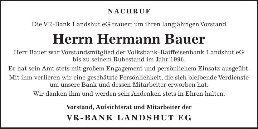 Traueranzeige Hermann Bauer