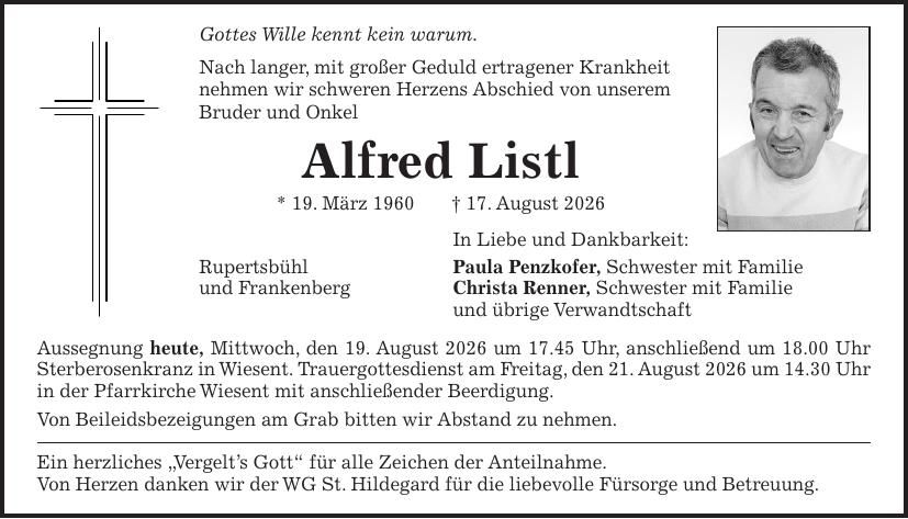 Traueranzeige Alfred Listl