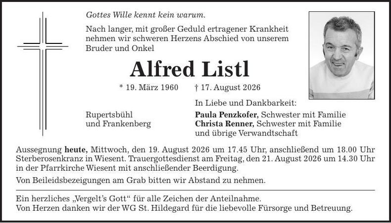 Traueranzeige Alfred Listl