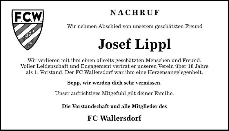Traueranzeige Josef Lippl