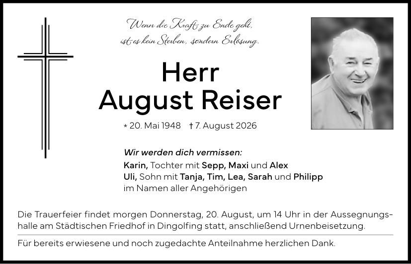 Traueranzeige August Reiser