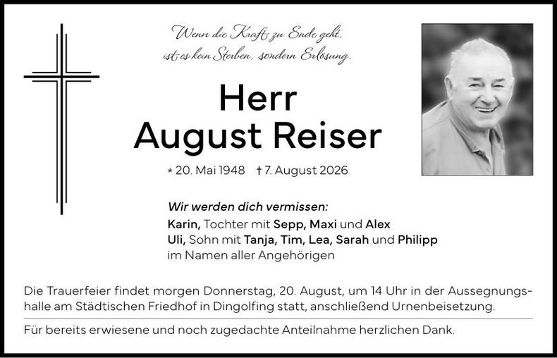Traueranzeige August Reiser