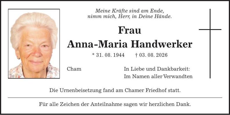 Traueranzeige Anna-Maria Handwerker