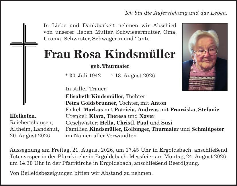 Traueranzeige Rosa Kindsmüller
