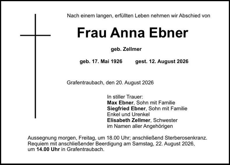 Traueranzeige Anna  Ebner 