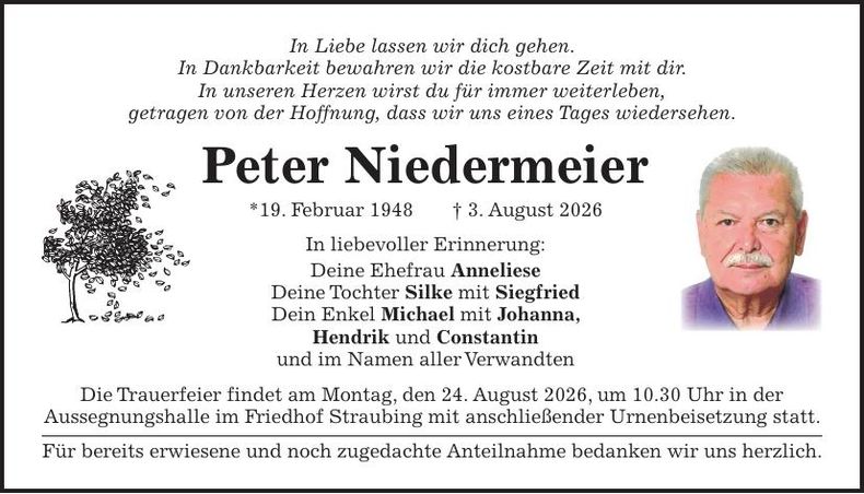 Traueranzeige Peter Niedermeier