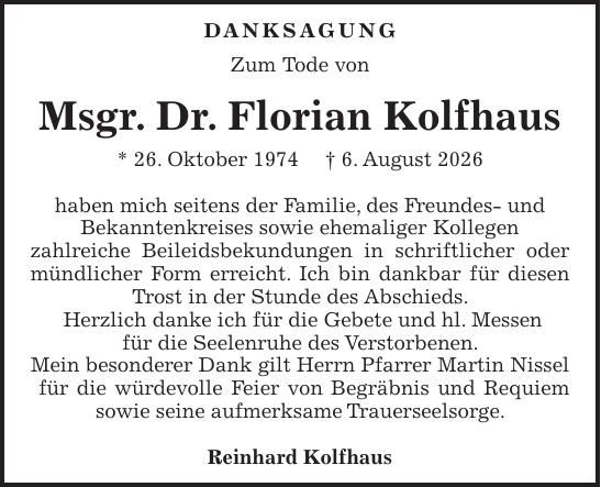 Traueranzeige Florian Kolfhaus