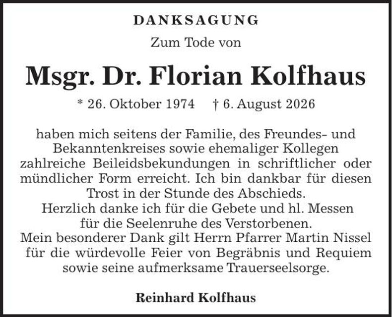 Traueranzeige Florian Kolfhaus