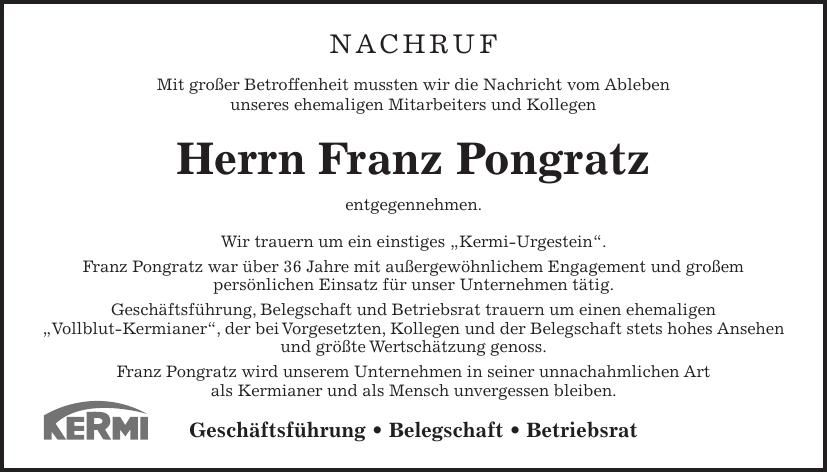 Traueranzeige Franz Pongratz