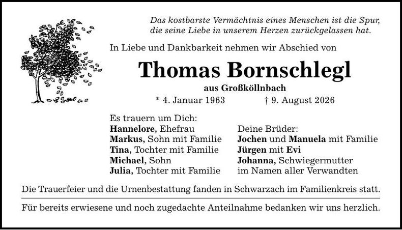 Traueranzeige Thomas Bornschlegl