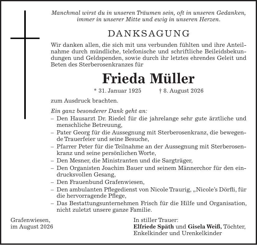 Traueranzeige Frieda Müller