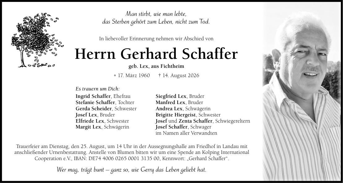 Traueranzeige Gerhard Schaffer