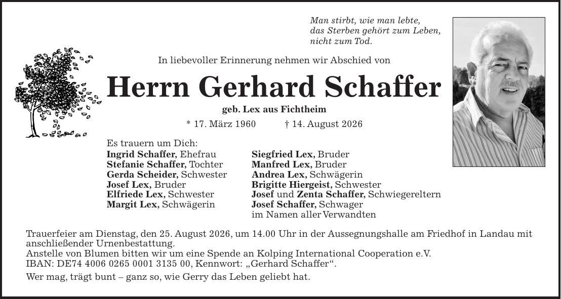 Traueranzeige Gerhard Schaffer