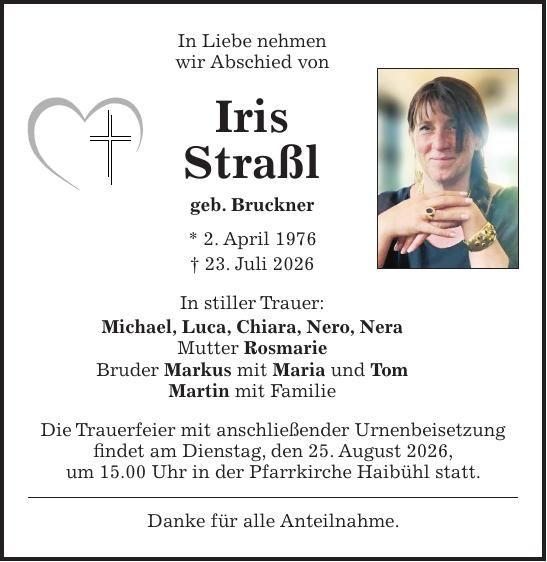 Traueranzeige Iris Straßl