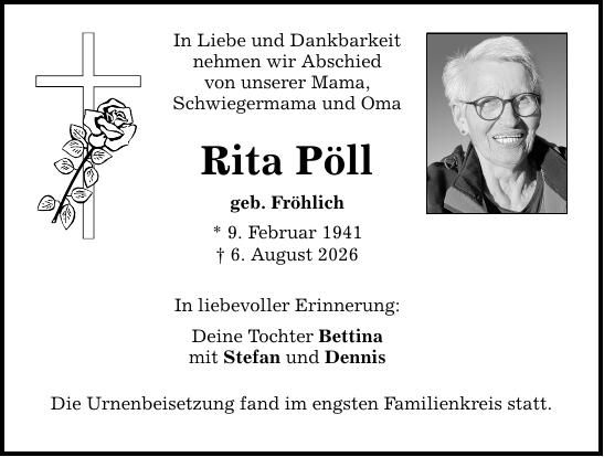 Traueranzeige Rita Pöll