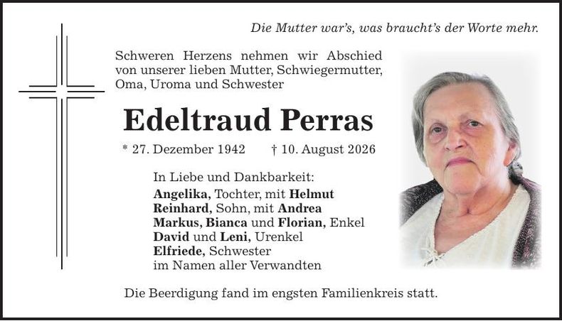 Traueranzeige Edeltraud Perras