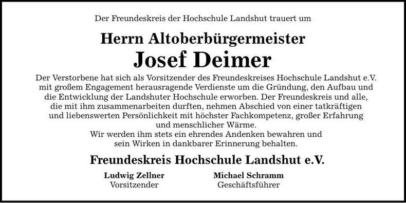 Traueranzeige Josef Deimer
