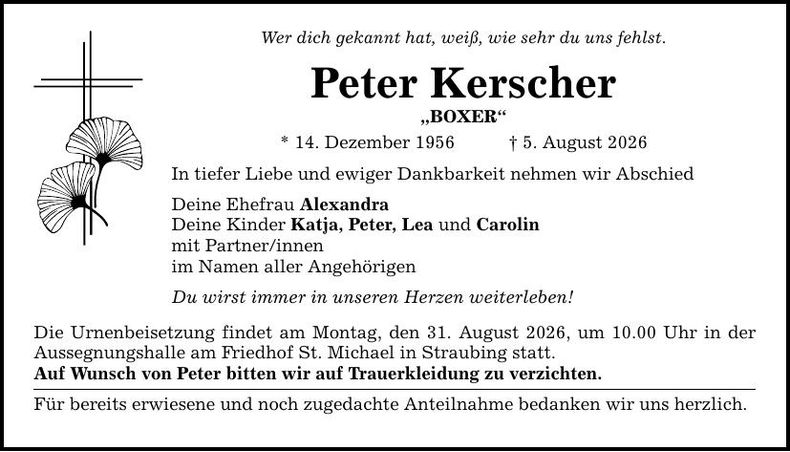 Traueranzeige Peter Kerscher