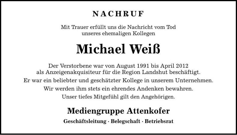 Traueranzeige Michael Weiß