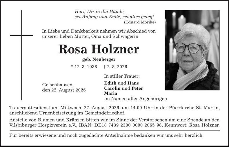 Traueranzeige Rosa Holzner