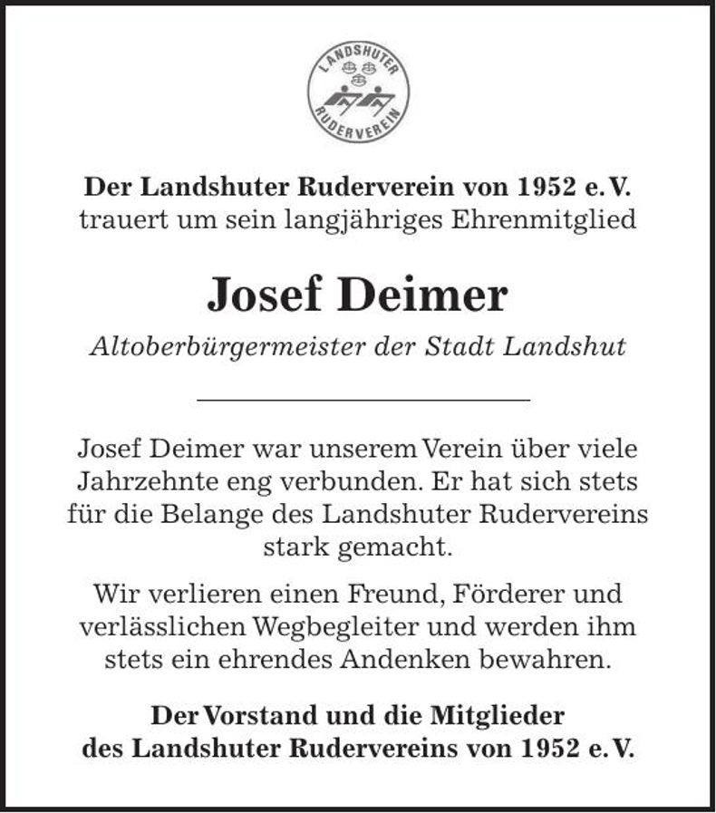 Traueranzeige Josef Deimer