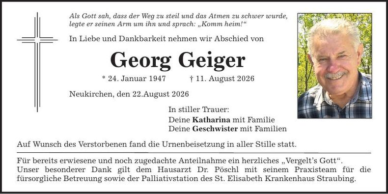 Traueranzeige Georg Geiger