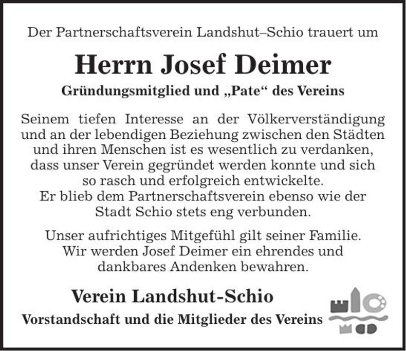 Traueranzeige Josef Deimer