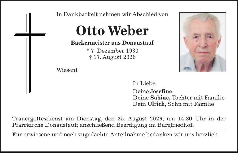 Traueranzeige Otto Weber