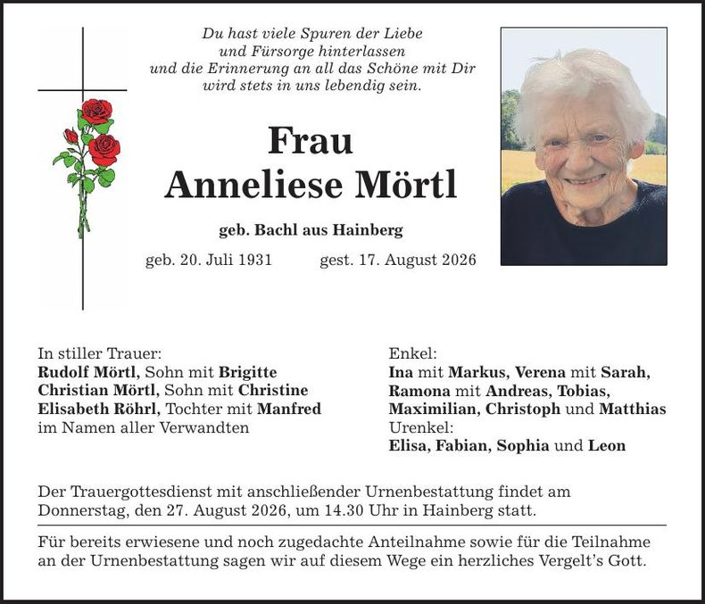 Traueranzeige Anneliese Mörtl