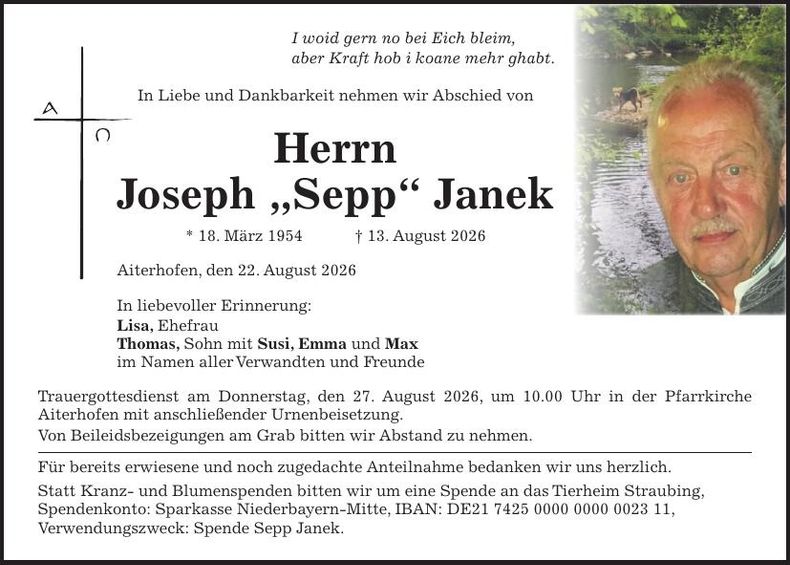 Traueranzeige Joseph Janek