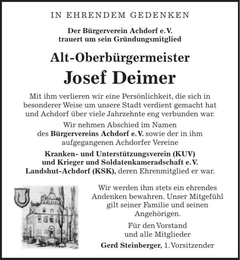 Traueranzeige Josef Deimer