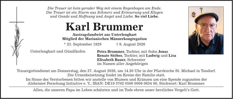 Traueranzeige Karl Brummer