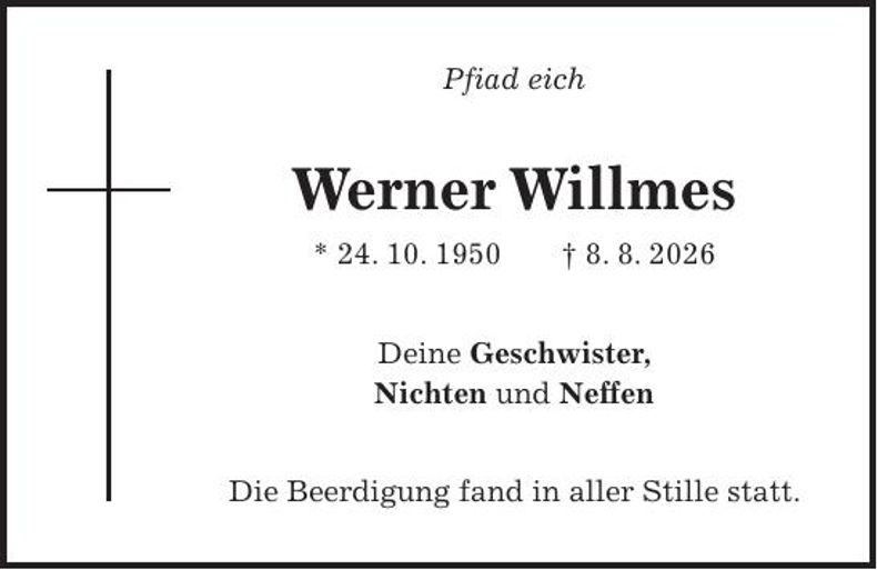 Traueranzeige Werner Willmes