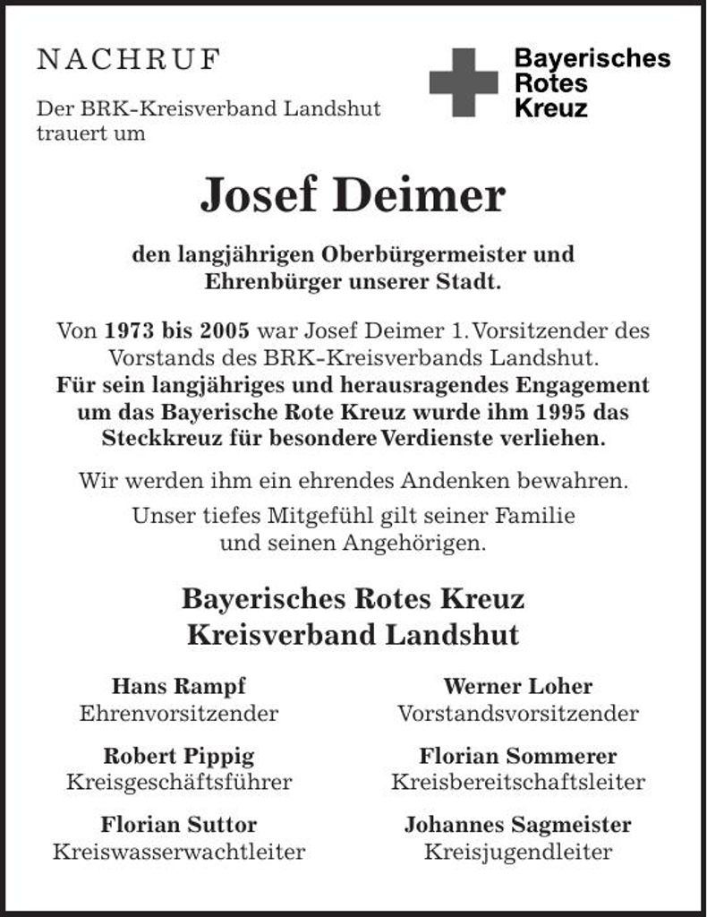 Traueranzeige Josef Deimer