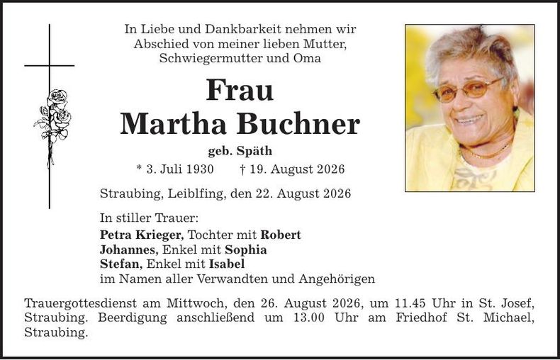 Traueranzeige Martha Buchner