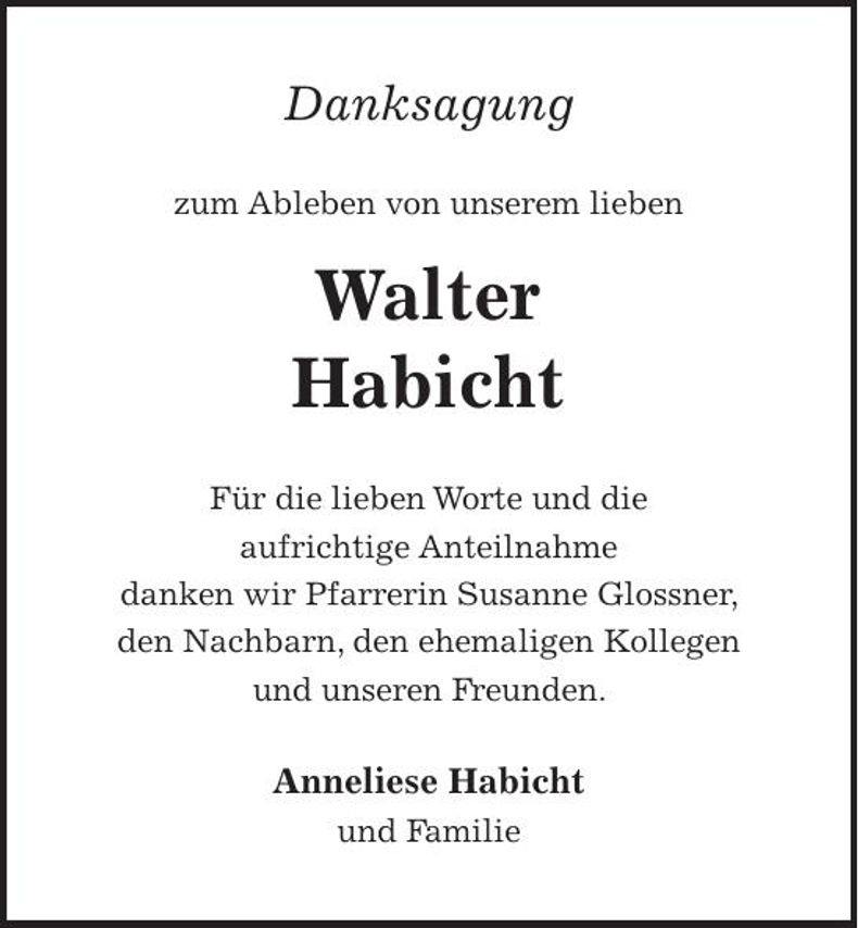 Traueranzeige Walter Habicht