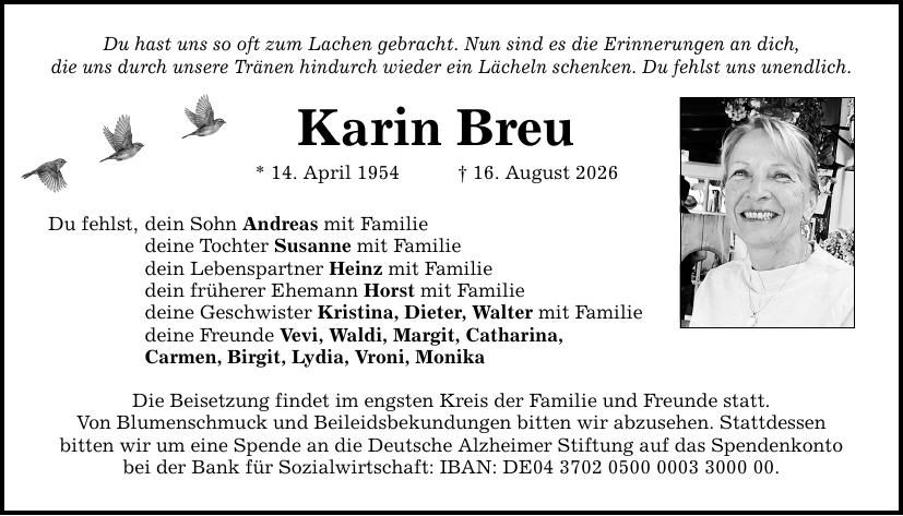 Traueranzeige Karin Breu