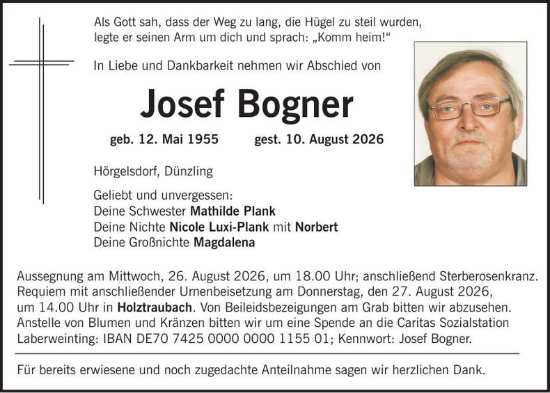 Traueranzeige Josef Bogner