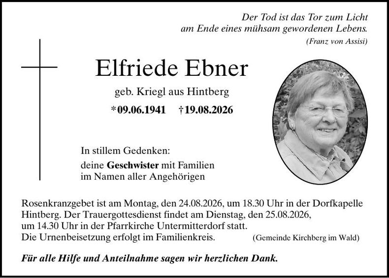 Traueranzeige Elfriede Ebner