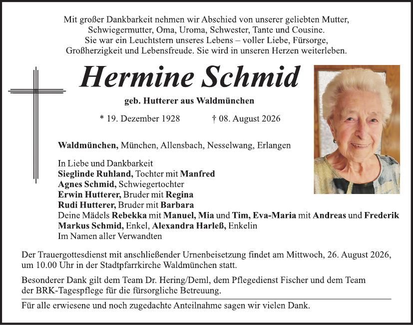 Traueranzeige Hermine Schmid