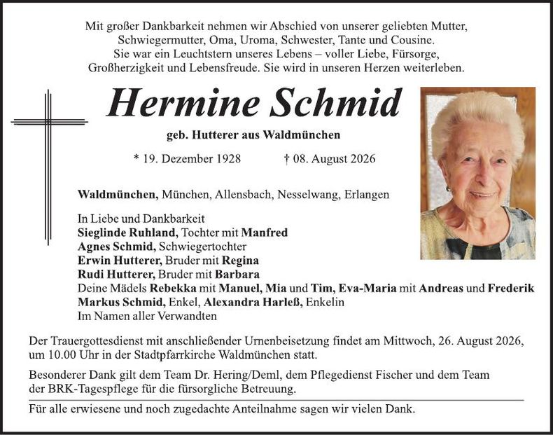 Traueranzeige Hermine Schmid