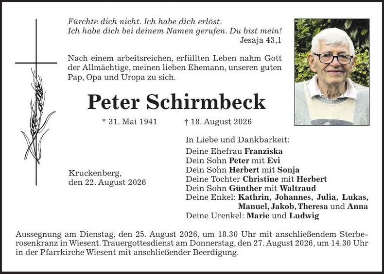 Traueranzeige Peter Schirmbeck