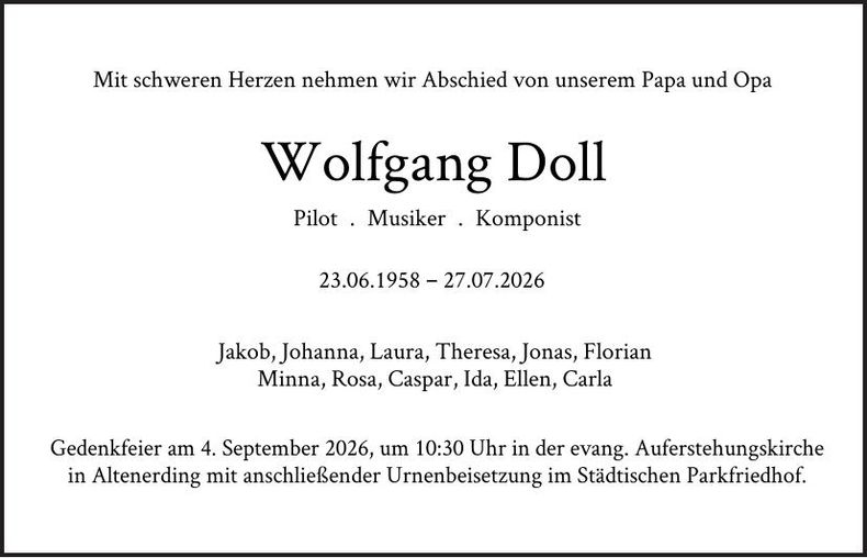 Traueranzeige Wolfgang Doll