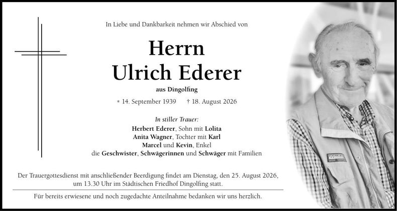 Traueranzeige Ulrich Ederer