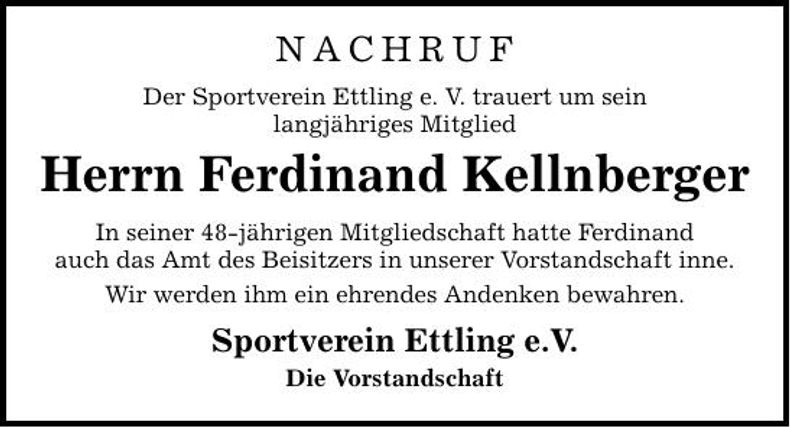 Traueranzeige Kellnberger Ferdinand