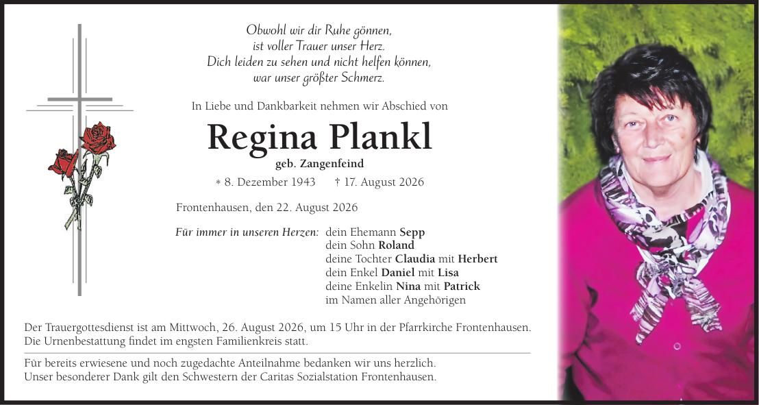 Traueranzeige Regina Plankl