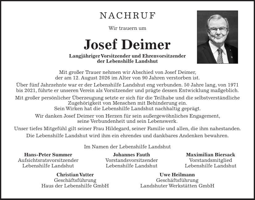 Traueranzeige Josef Deimer